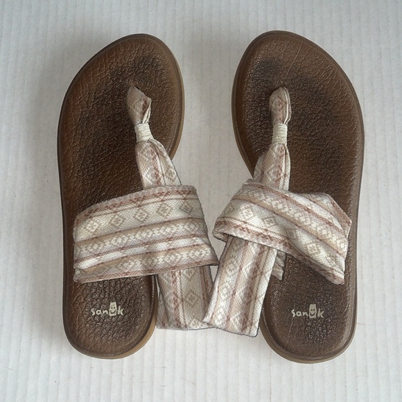 Sanuk Cream And Brown Aztec Print Yoga Slingback Sandals - Picture 7 of 10